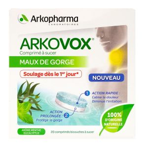 Arkovox-comprimés à sucer:arôme Menthe/eucalyptus-24 pastilles