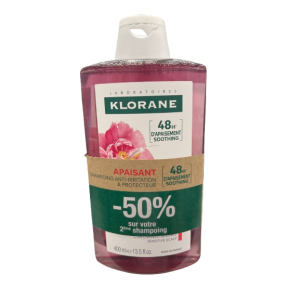 Klorane Apaisant Shampoing Anti-Irritation et Protecteur a La Pivoine BIO Lot de 2 de 400ml