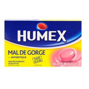 Humex mal de gorge 24 pastilles goût fruits rouges