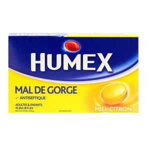 Humex mal de gorge 24 pastilles goût miel-citron