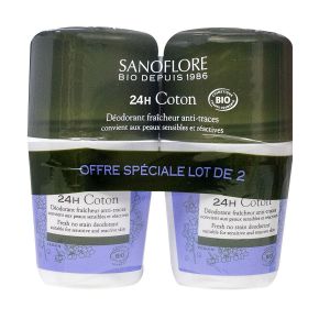 Déodorant bio 24h Pureté de coton roll-on 2x50ml