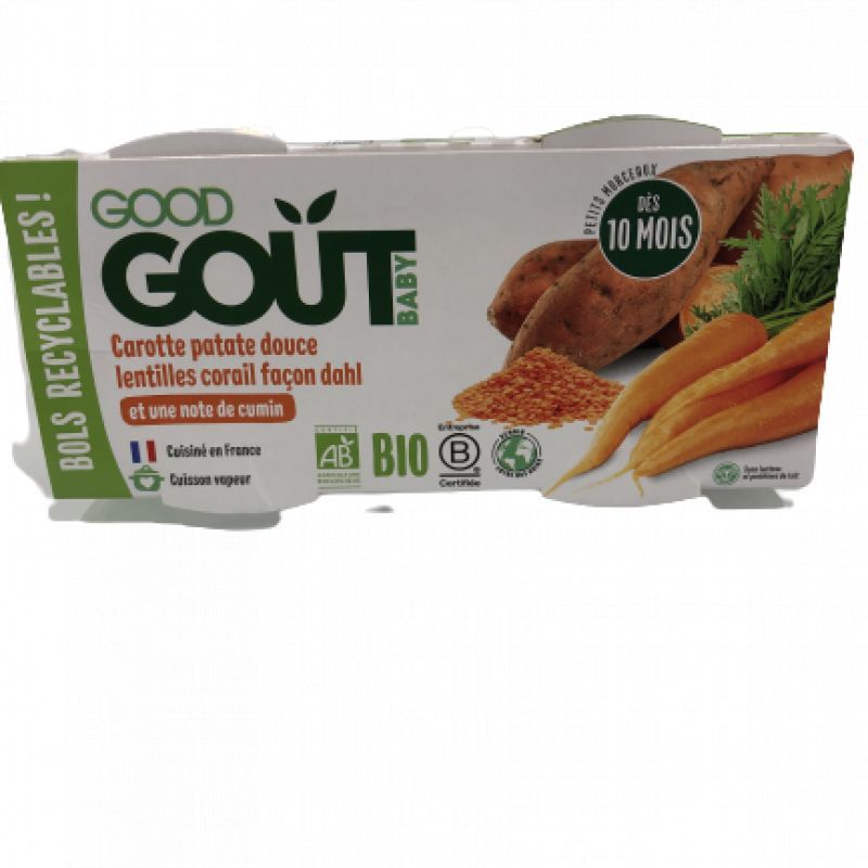 Carottes patate douce lentilles corail 2x190g - Dès 10 mois