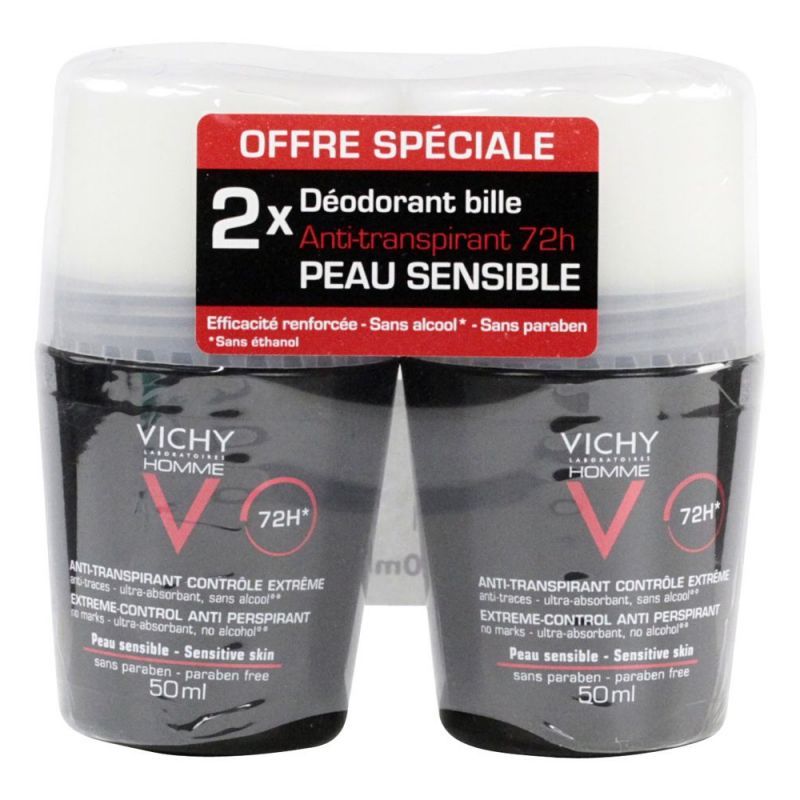 Vichy Homme - Déodorant bille 72h anti-transpirant 2x50mL