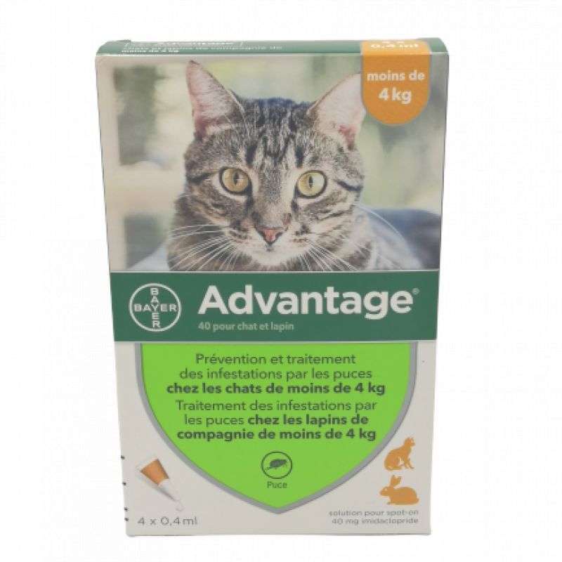 Advantage- 40 Chat et Lapin de 1 à 4 kg pipettes x4