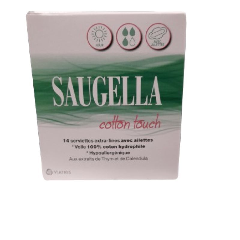 Saugella - Cotton Touch - 14 Serviettes extra-fines avec ailettes - Jour