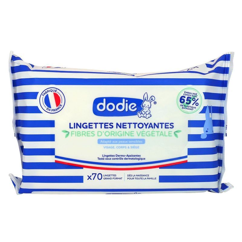 70 lingettes nettoyantes grand format  fibres origine végétale