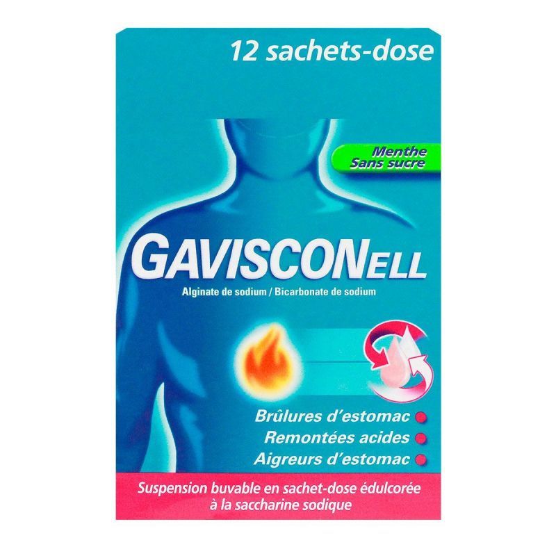 Gavisconell suspension buvable sans sucres 12 sachets goût menthe