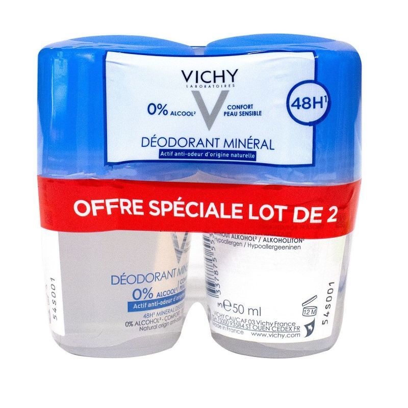 Vichy - Déodorant minéral sans aluminium 48h anti-odeurs 2x50mL