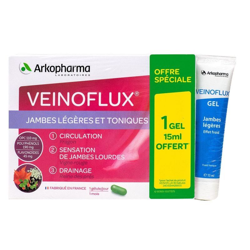 Veinoflux jambes légères et toniques  30 gélules + gel 15ml offert
