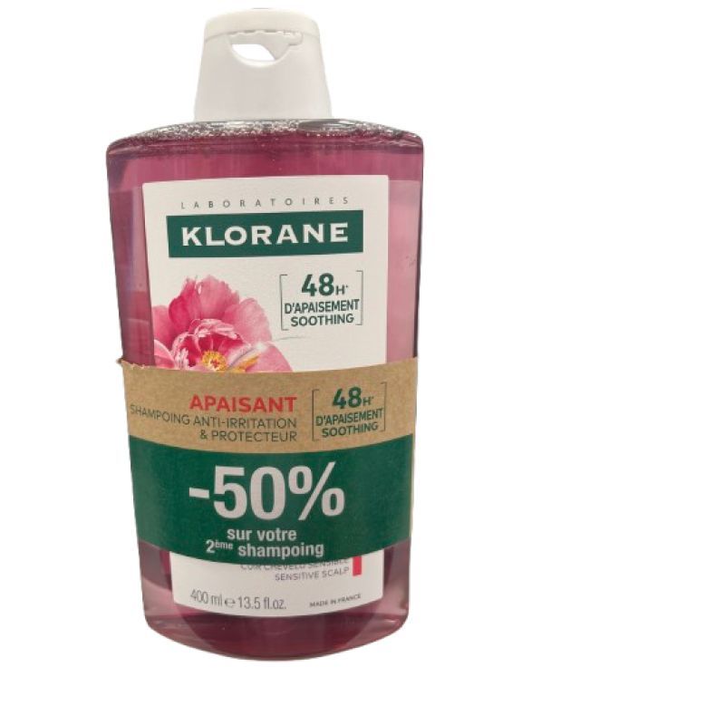 Klorane Apaisant Shampoing Anti-Irritation et Protecteur a La Pivoine BIO Lot de 2 de 400ml