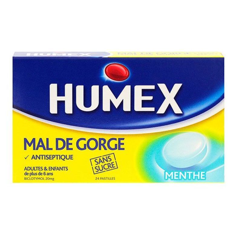 Humex mal de gorge 24 pastilles goût menthe