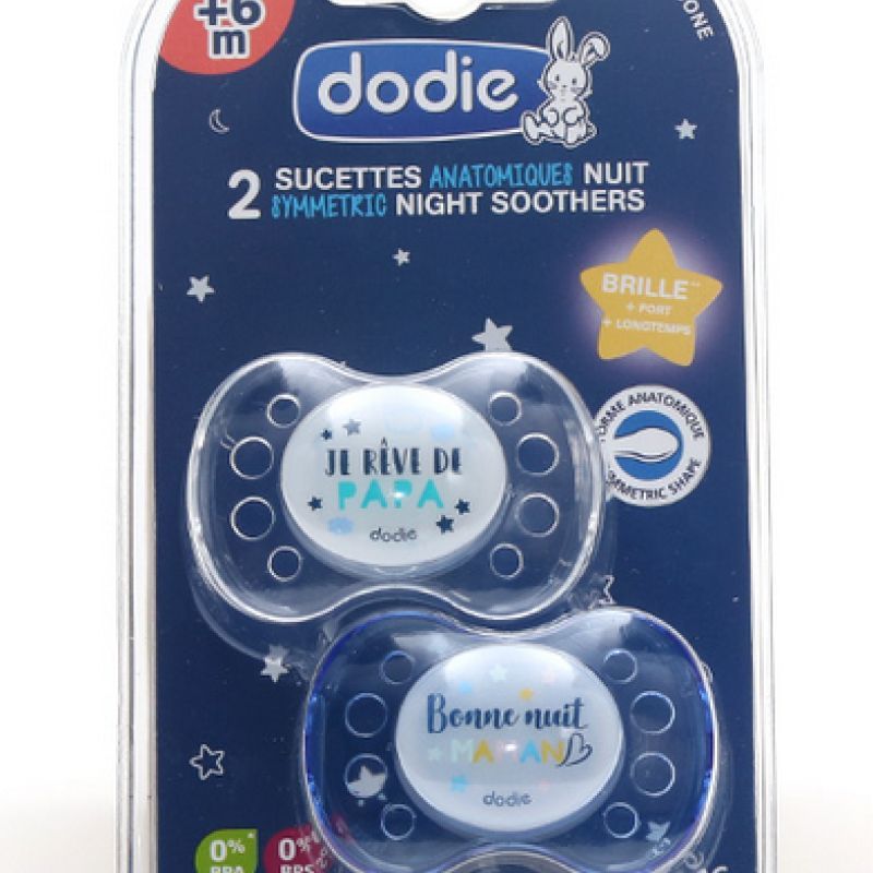 Lot de 2 Sucettes Anatomiques Nuit  +6mois [Brillantes]