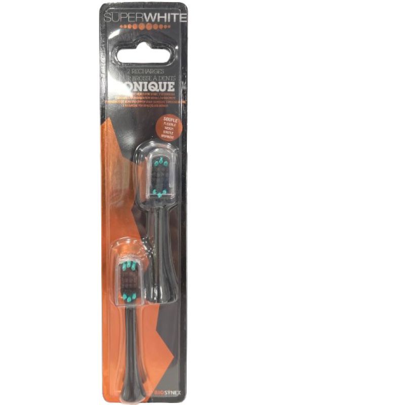 Biosynex SuperWhite 2 Recharges Pour Brosse A Dents Sonique Noir