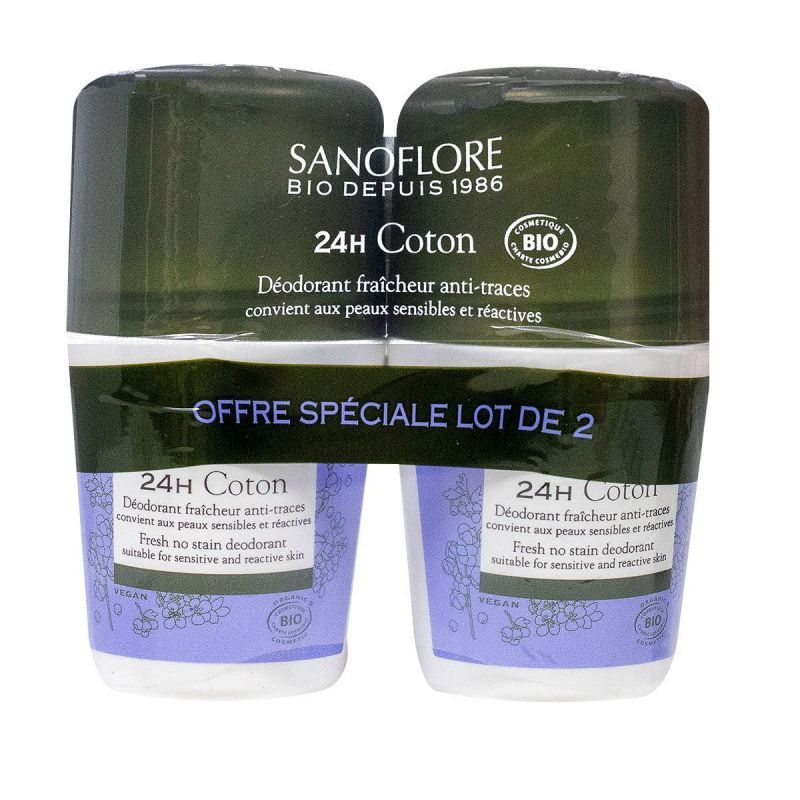 Déodorant bio 24h Pureté de coton roll-on 2x50ml